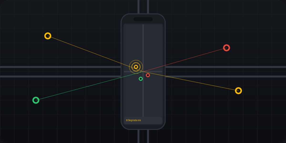 App RoadAlert su smartphone con mappa segnalazioni